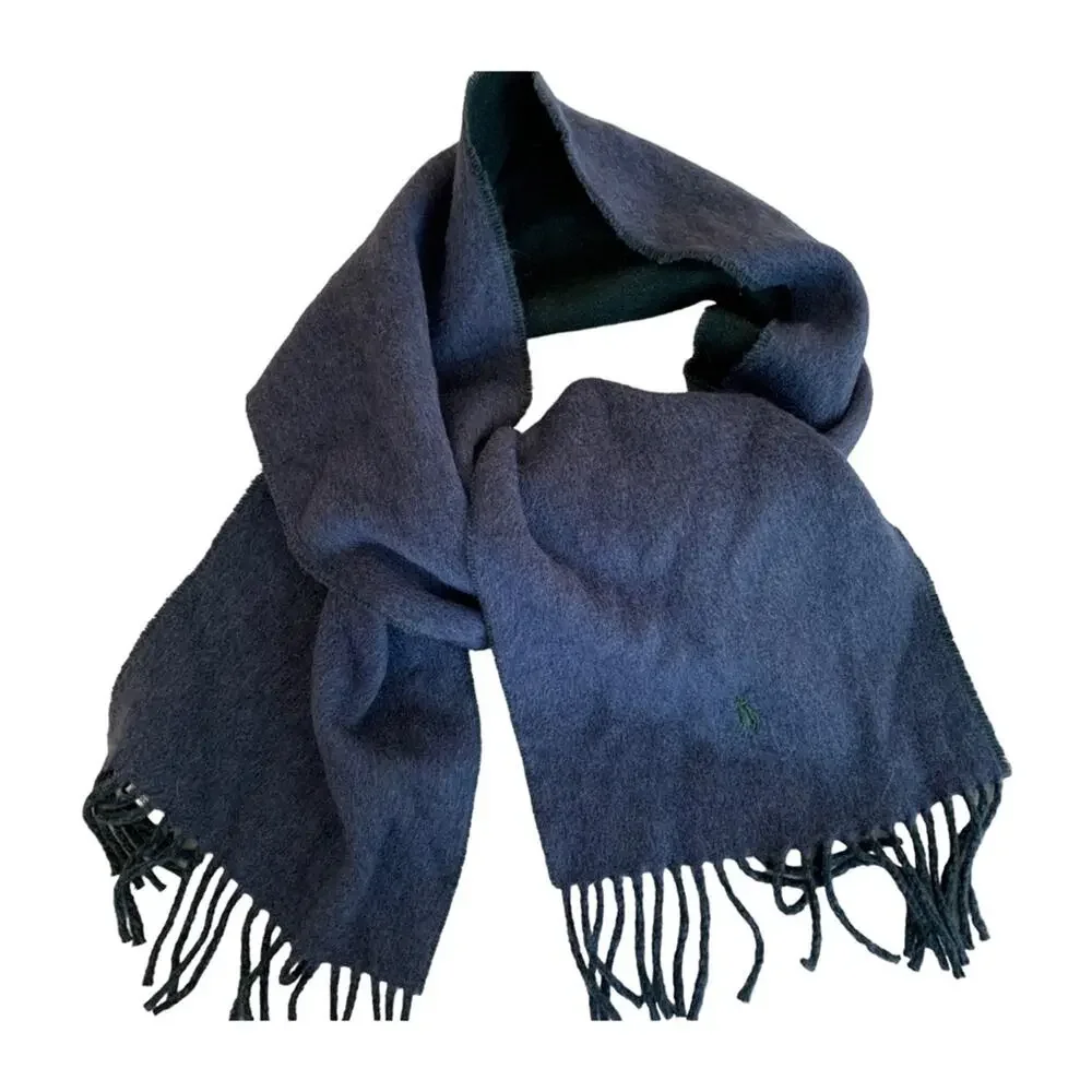 Polo Ralph Lauren Blue Green Virgin Wool Blend Scarf NWT